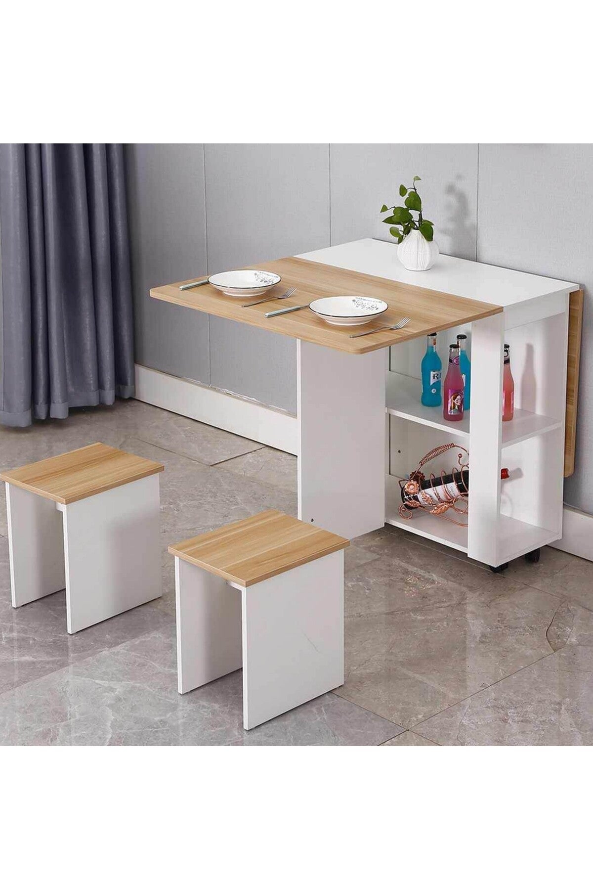 Hernest MODERN TEKERLEKLİ KATLANILABİLİR YEMEK MASASI