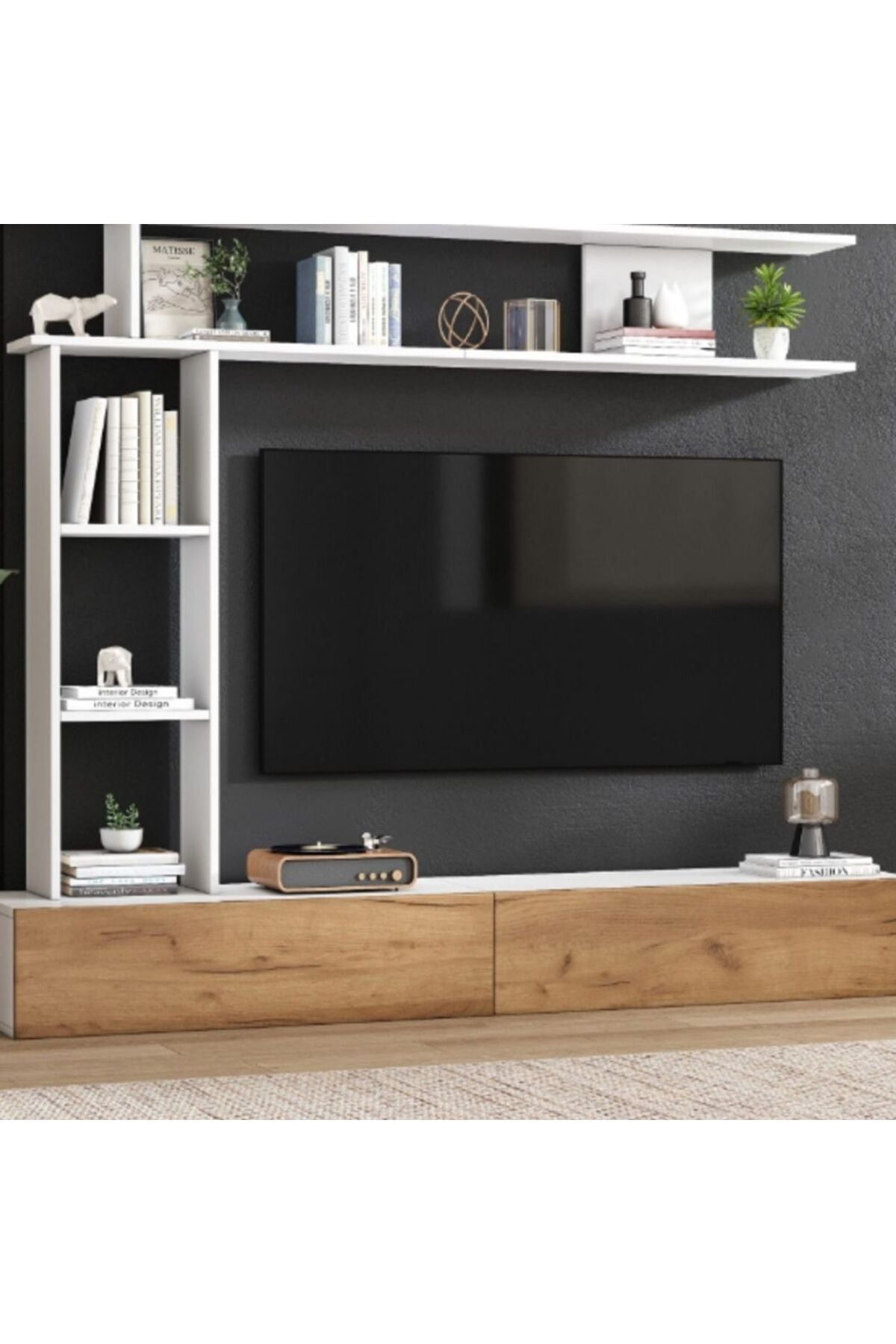 Hernest A SINIFI 1. KALİTE MODERN TV ÜNİTESİ DUVAR RAFLI KİTAPLIKLI GENİŞ DEPOLAMA ALANLI