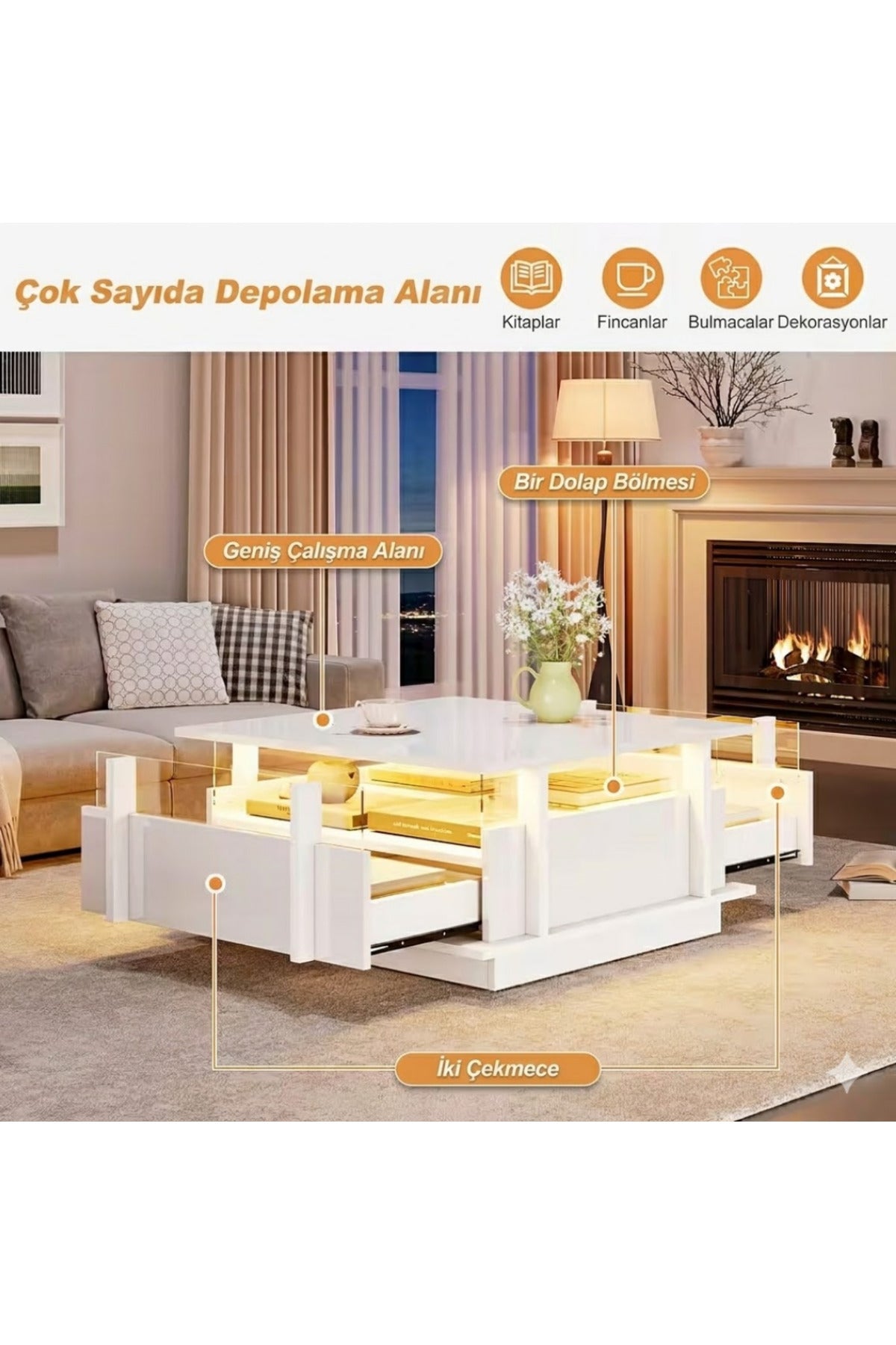 Hernest MODERN KARE ÇEKMECELİ ORTA SEHPA