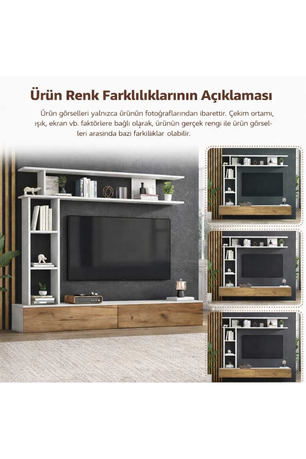 Hernest A SINIFI 1. KALİTE MODERN TV ÜNİTESİ DUVAR RAFLI KİTAPLIKLI GENİŞ DEPOLAMA ALANLI