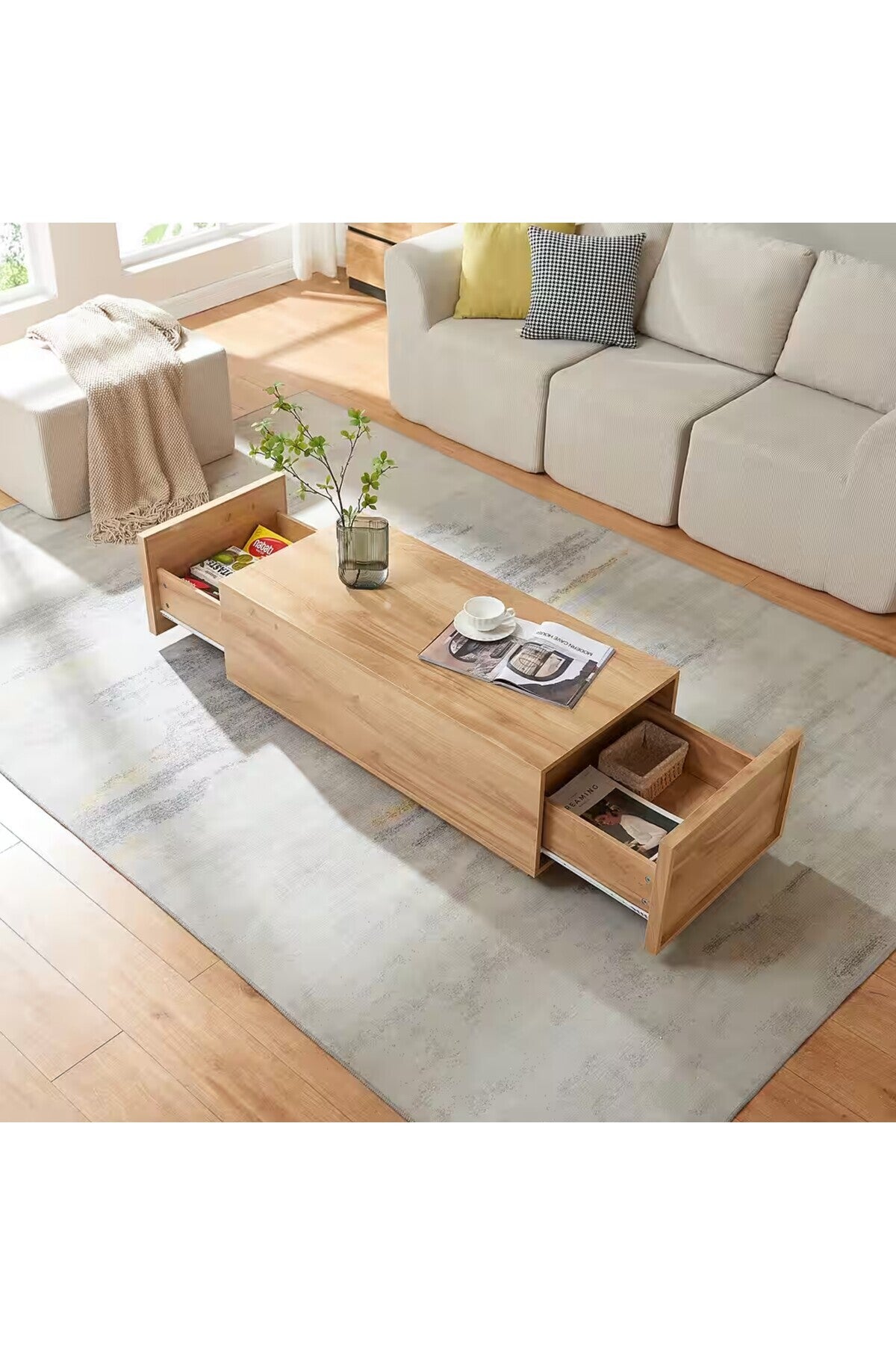 ÇEKMECELI ORTA SEHPA – MODERN AHŞAP DEPOLAMA ALANLI SALON SEHPASI | MINIMAL TASARIM 104X50 CM