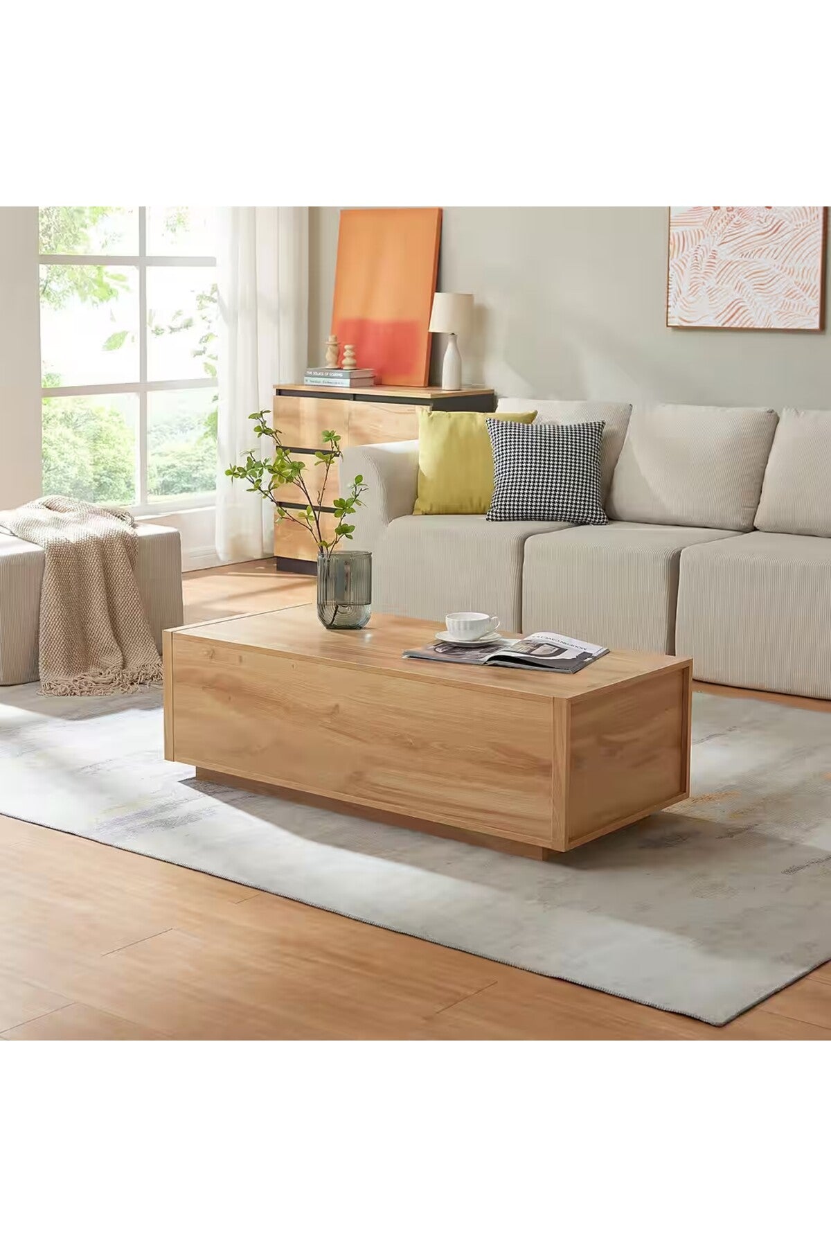 ÇEKMECELI ORTA SEHPA – MODERN AHŞAP DEPOLAMA ALANLI SALON SEHPASI | MINIMAL TASARIM 104X50 CM