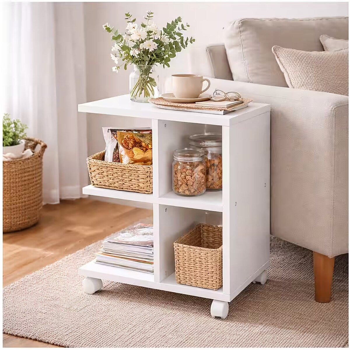 MODERN YUVARLAK YAN SEHPA PREMİUM MDF - 2 KATLI DEKORATİF KOMODİN ANTRE SEHPASI 45 x 55 x 30 CM