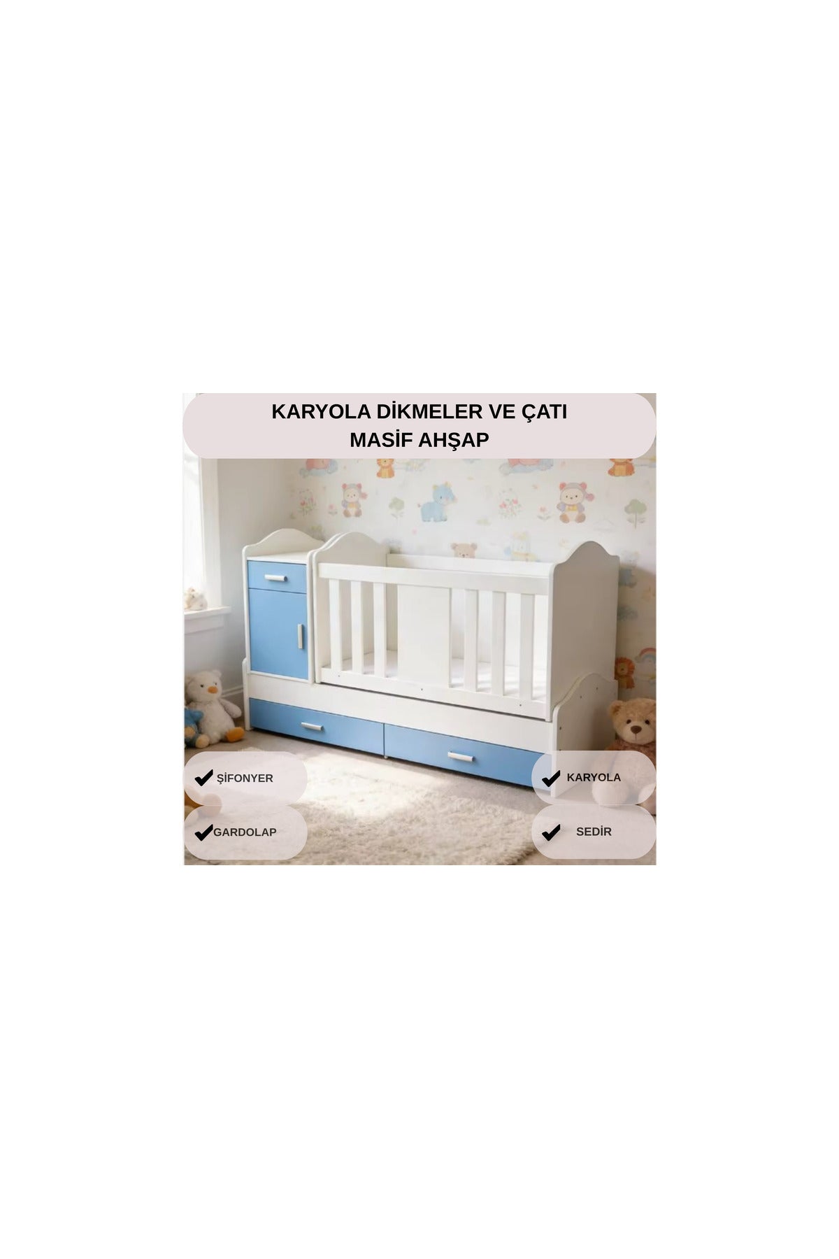 Hernest Çekmeceli MDF Bebek Yatağı Yan Yatışlı Bebek Beşiği Yeni Doğan Bebek Yatağı