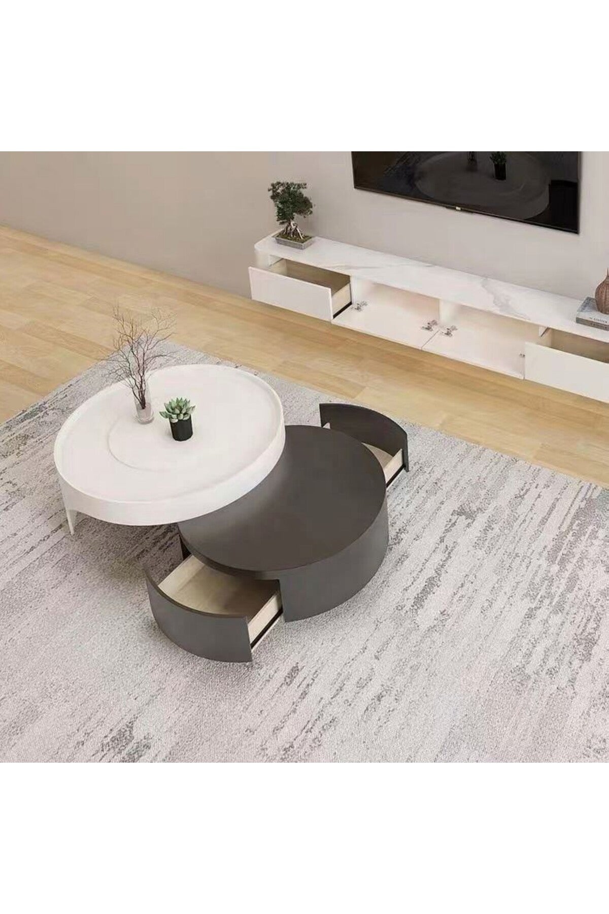Hernest ÇİFT KATLI GERİ ÇEKİLEBİLİR SALON SEHPASI Komple Dogal Ahsap