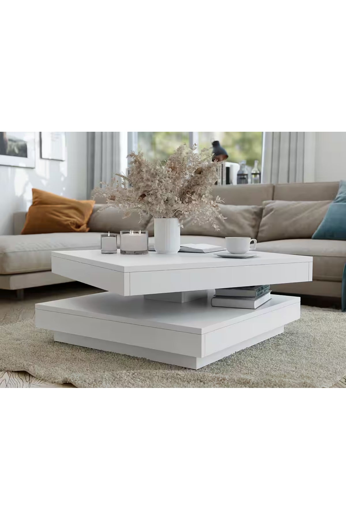 Modern Kare Orta Sehpa Salon Oturma Odası Sehpası 70x70 cm