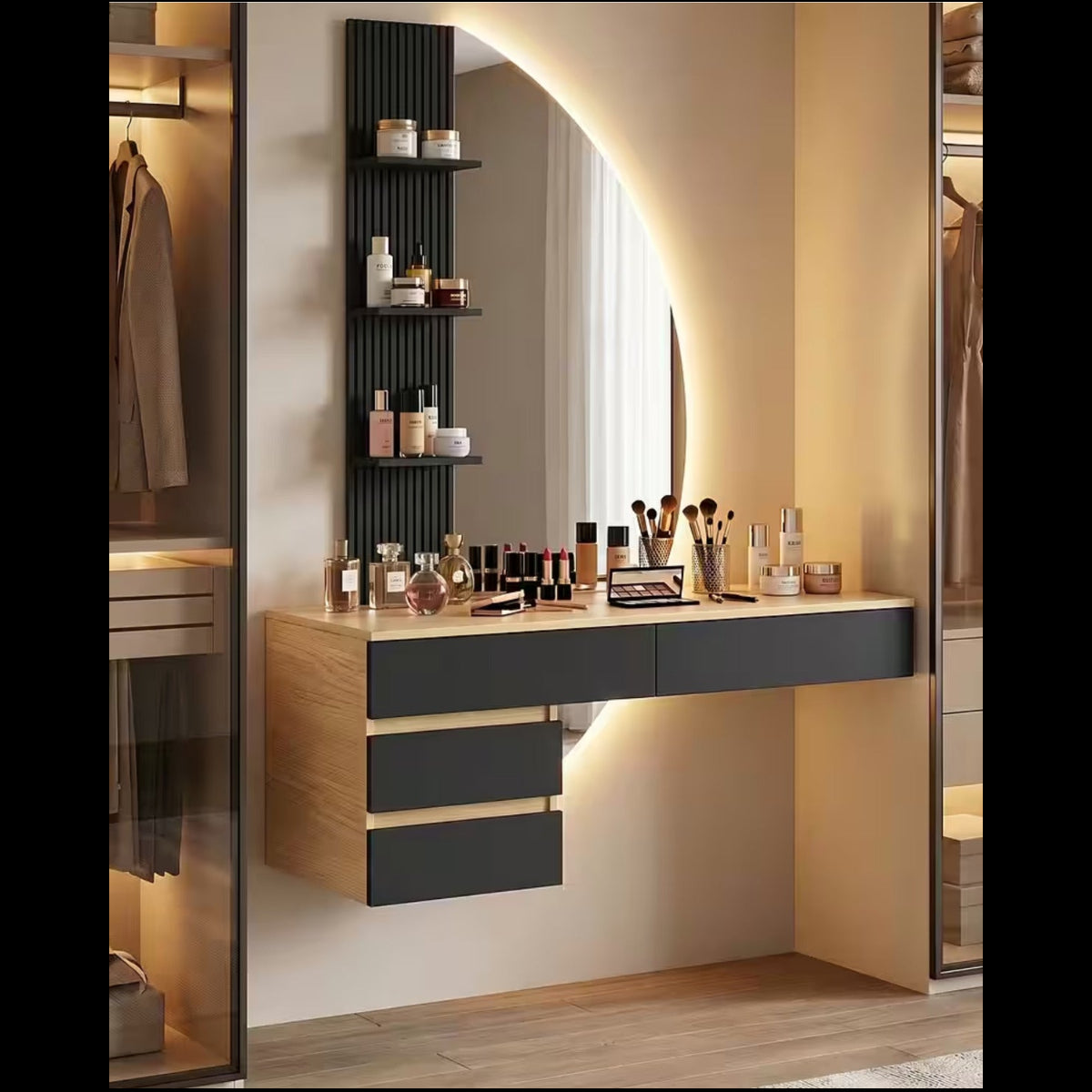 LED Işıklı Aynalı Dresuar Makyaj Masası Takımı Modern Tasarım