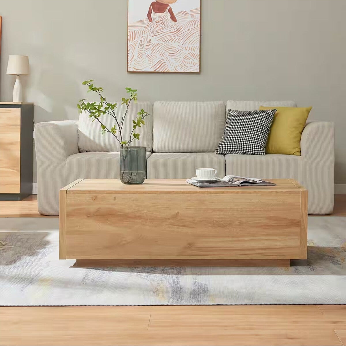 ÇEKMECELI ORTA SEHPA – MODERN AHŞAP DEPOLAMA ALANLI SALON SEHPASI | MINIMAL TASARIM 104X50 CM