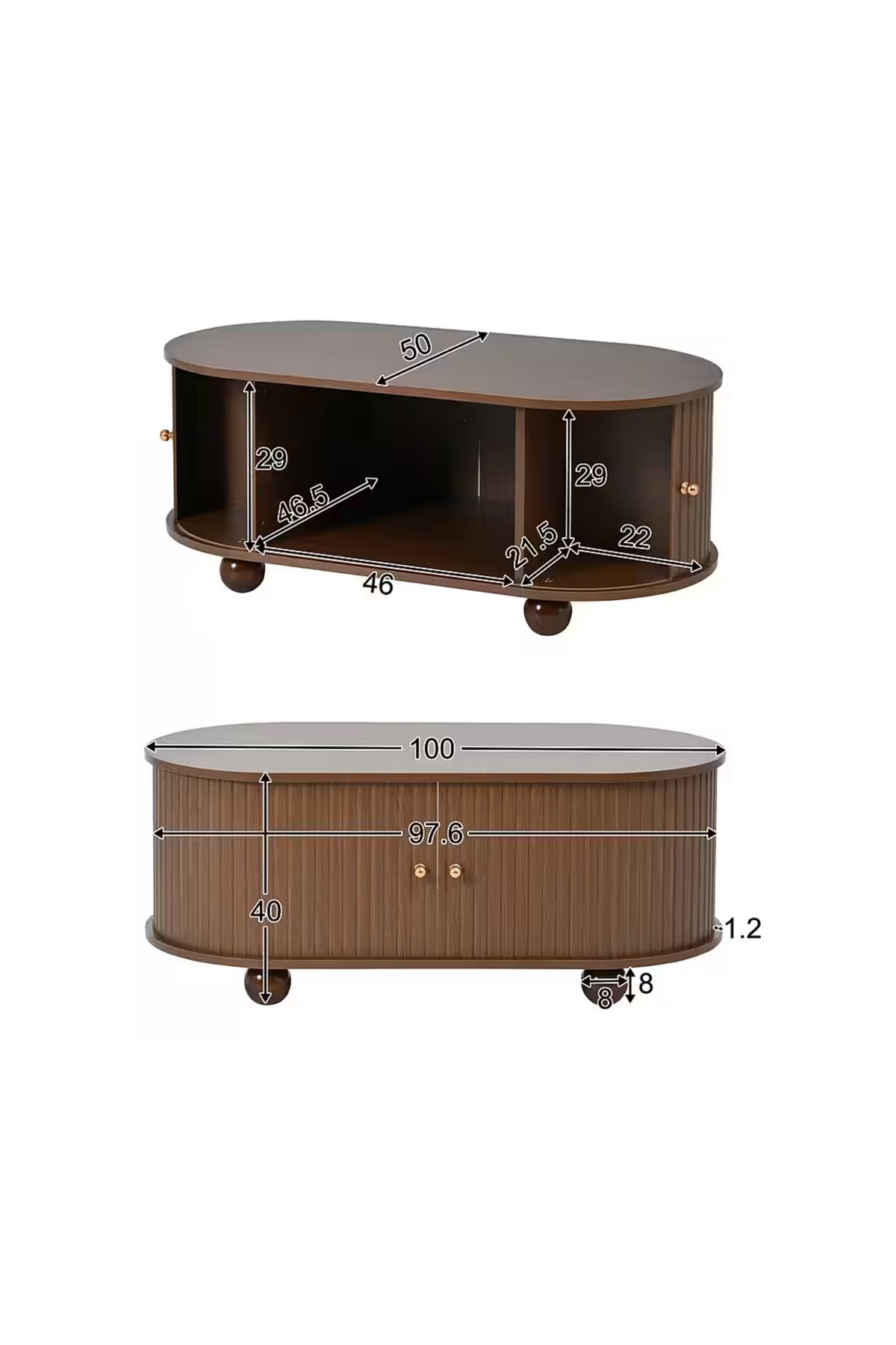 MODERN CEVİZ LAMBRI DETAYLI OVAL ORTA SEHPA VE TV ÜNİTESİ SETİ