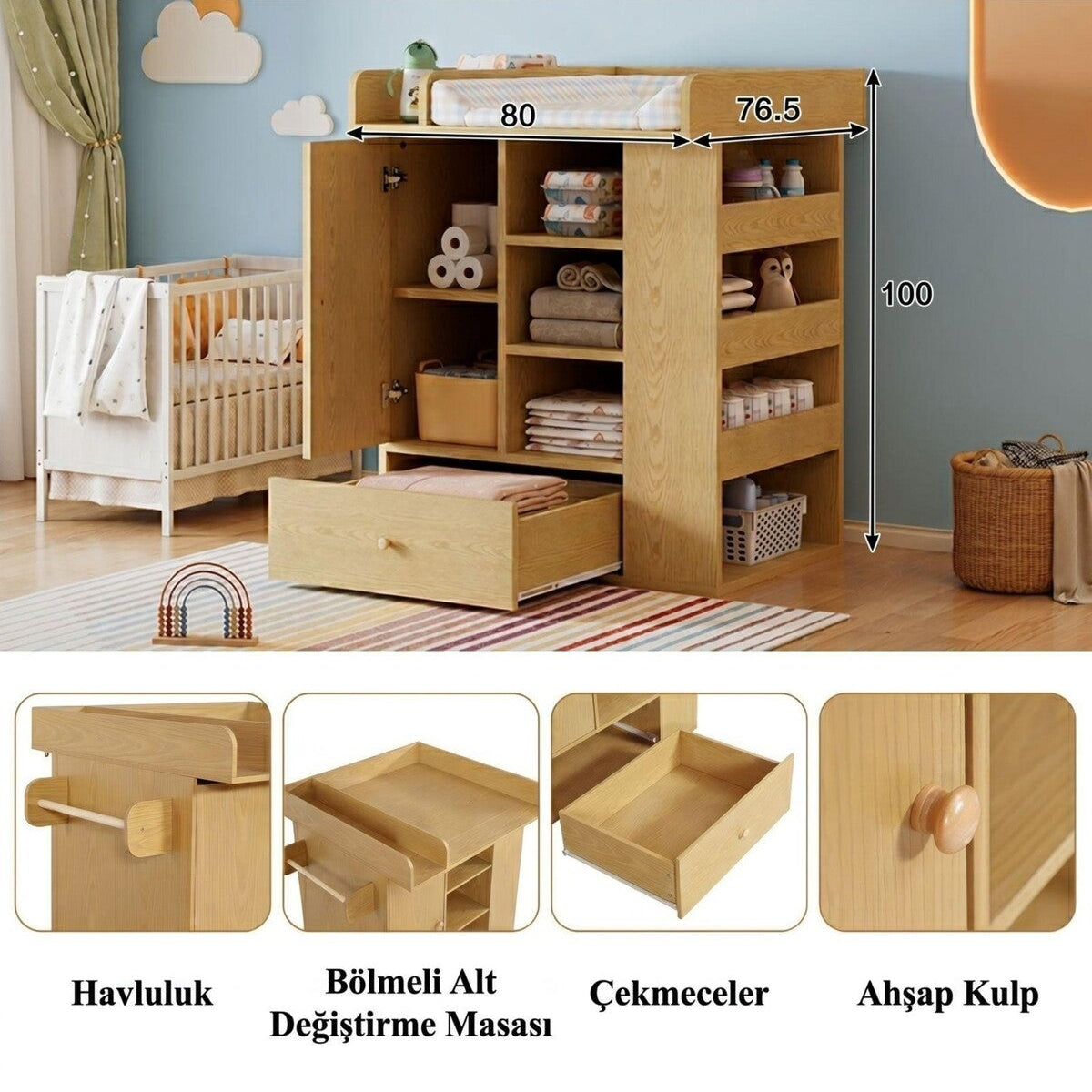 Hernest ÇEKMECELİ VE DOLAPLI ALT DEĞİŞTİRME DOLABI