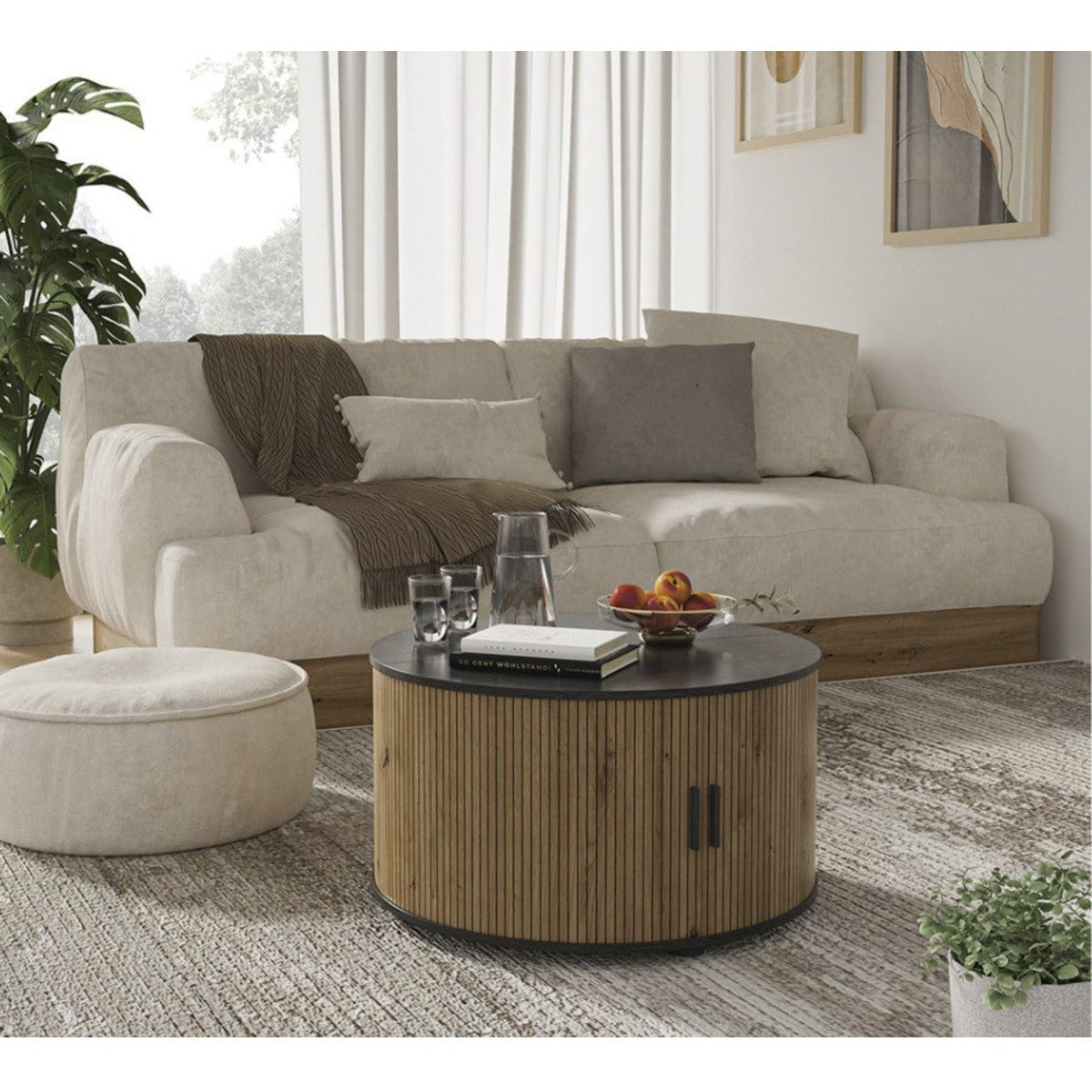 Hernest MODERN YUVARLAK ORTA SEHPA KATLANABİLİR SÜRGÜ KAPAKLI DEPOLAMALI MDF 80 CM 3 RENK