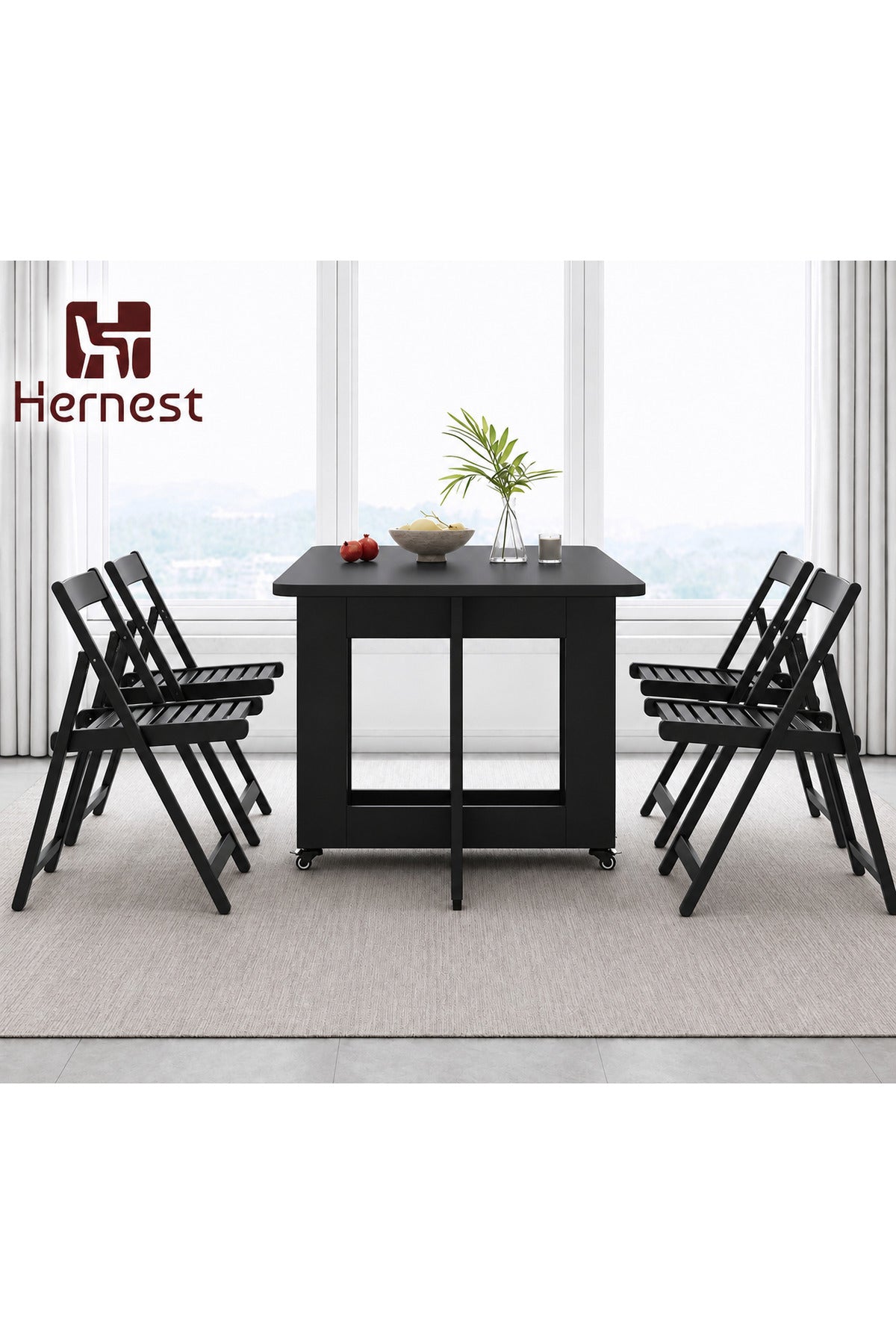 Hernest UZATILABİLİR YEMEK MASASI BAMBU RENK SETİ