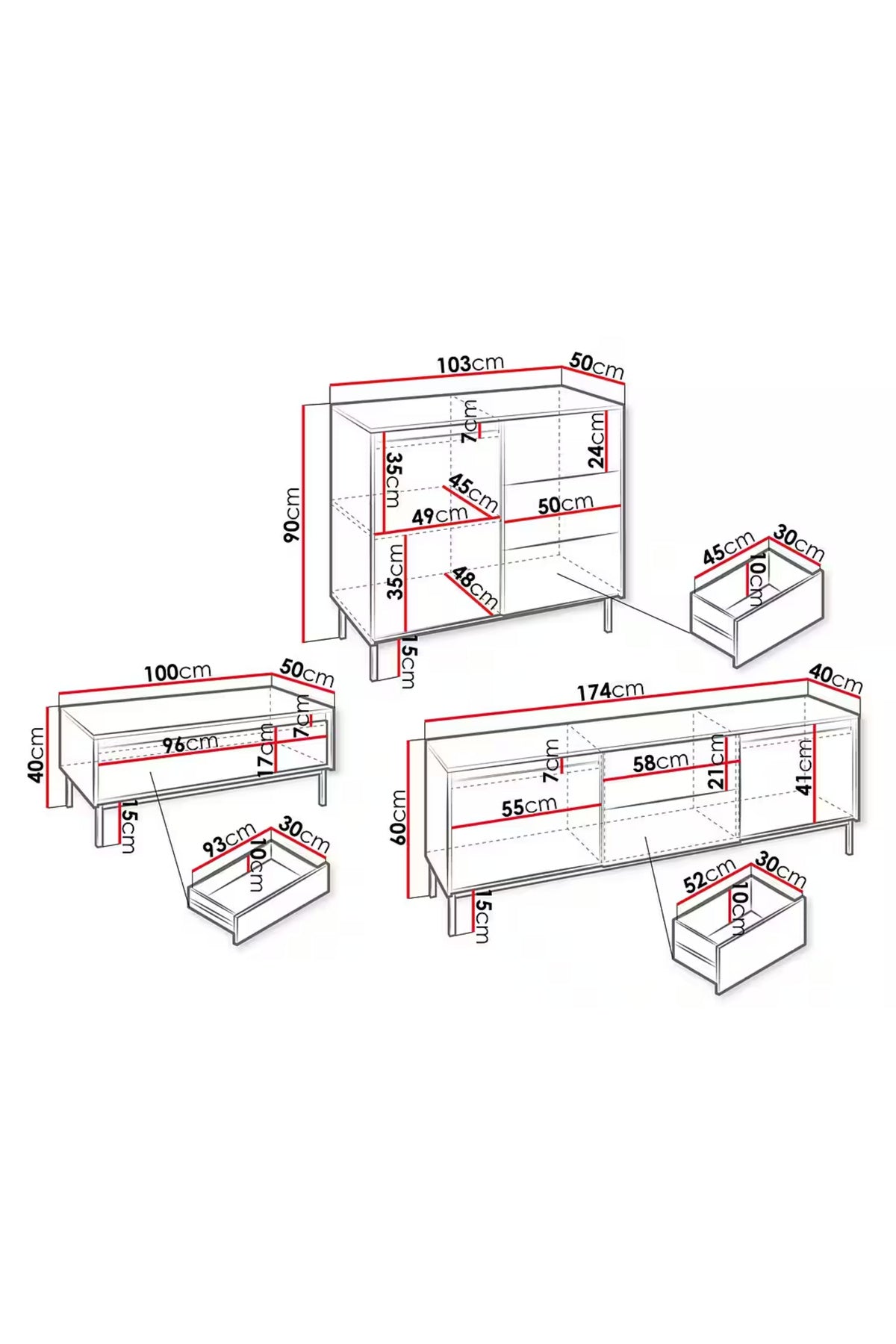 Hernest MODERN TV ÜNİTESİ VE YAŞAM ÜNİTESİ - 3 PARÇA SET