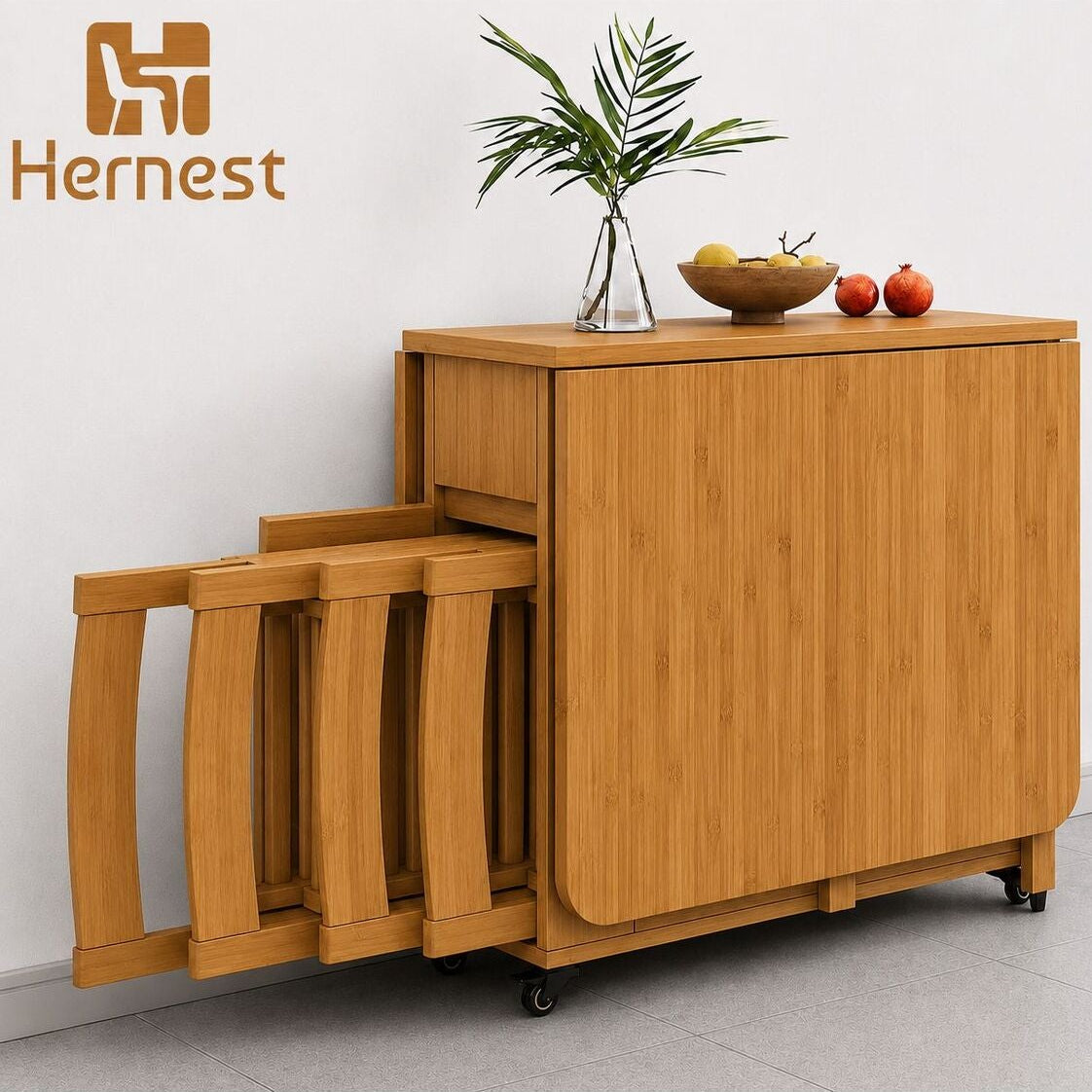 Hernest UZATILABİLİR YEMEK MASASI BAMBU RENK SETİ
