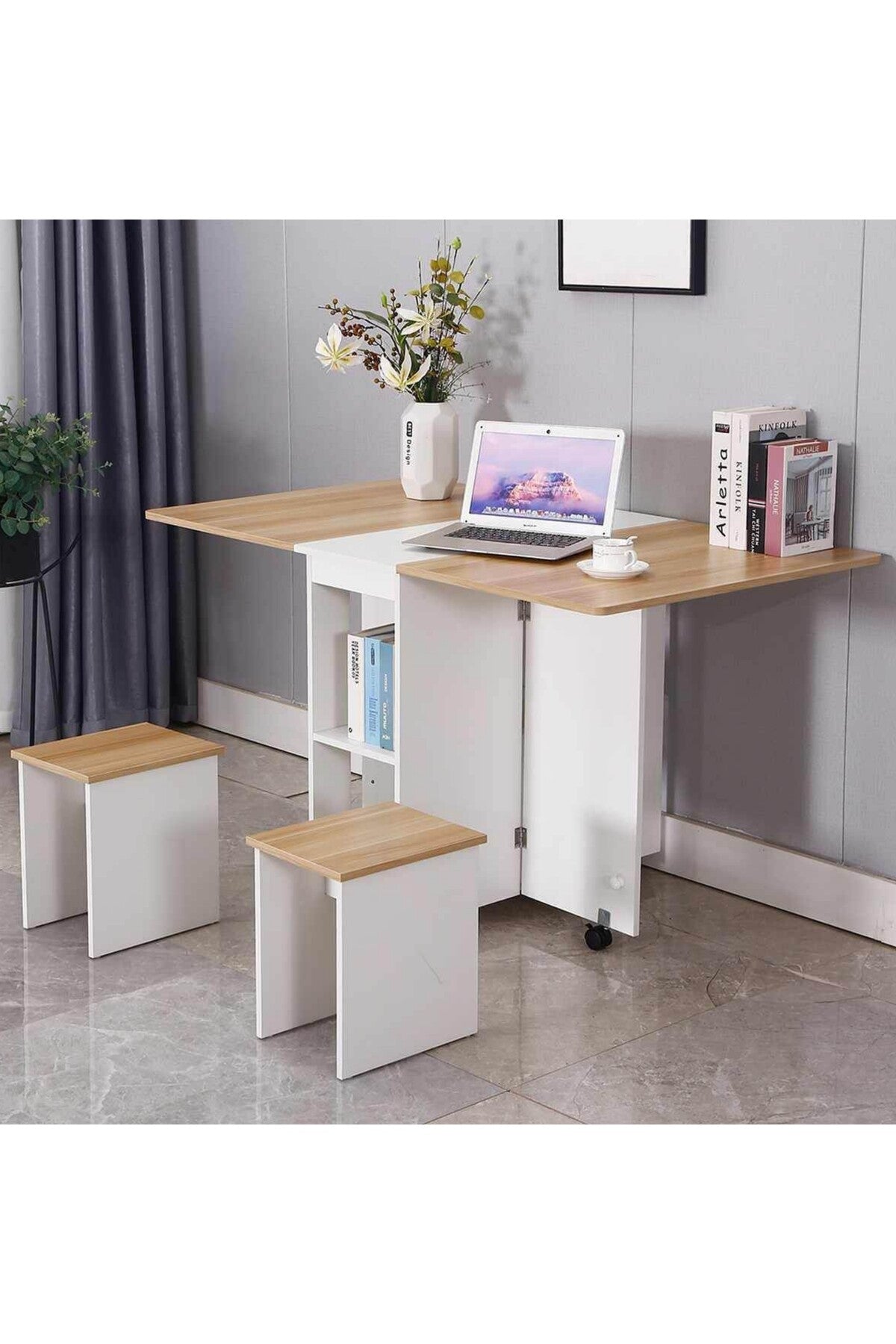 Hernest MODERN TEKERLEKLİ KATLANILABİLİR YEMEK MASASI