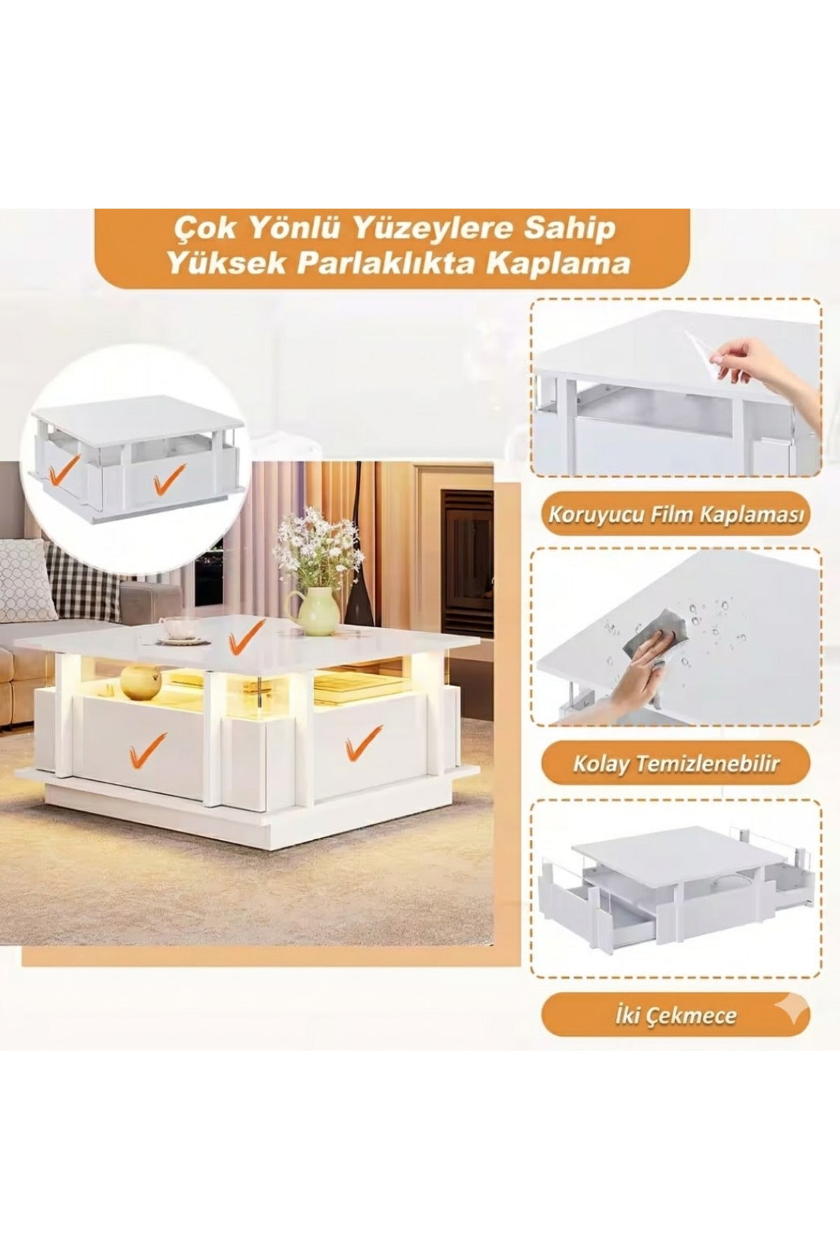 Hernest MODERN KARE ÇEKMECELİ ORTA SEHPA