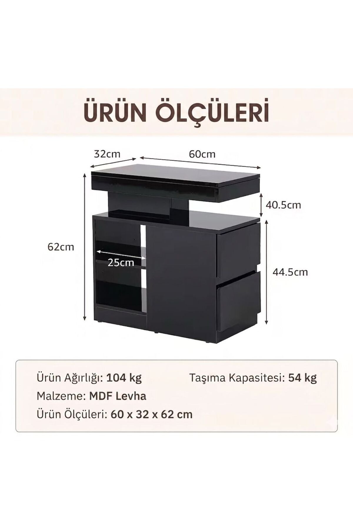 ÇOK AMAÇLI YAN SEHPA | RAFLI VE BÖLMELI MODERN KOMODIN 60X32X62 CM