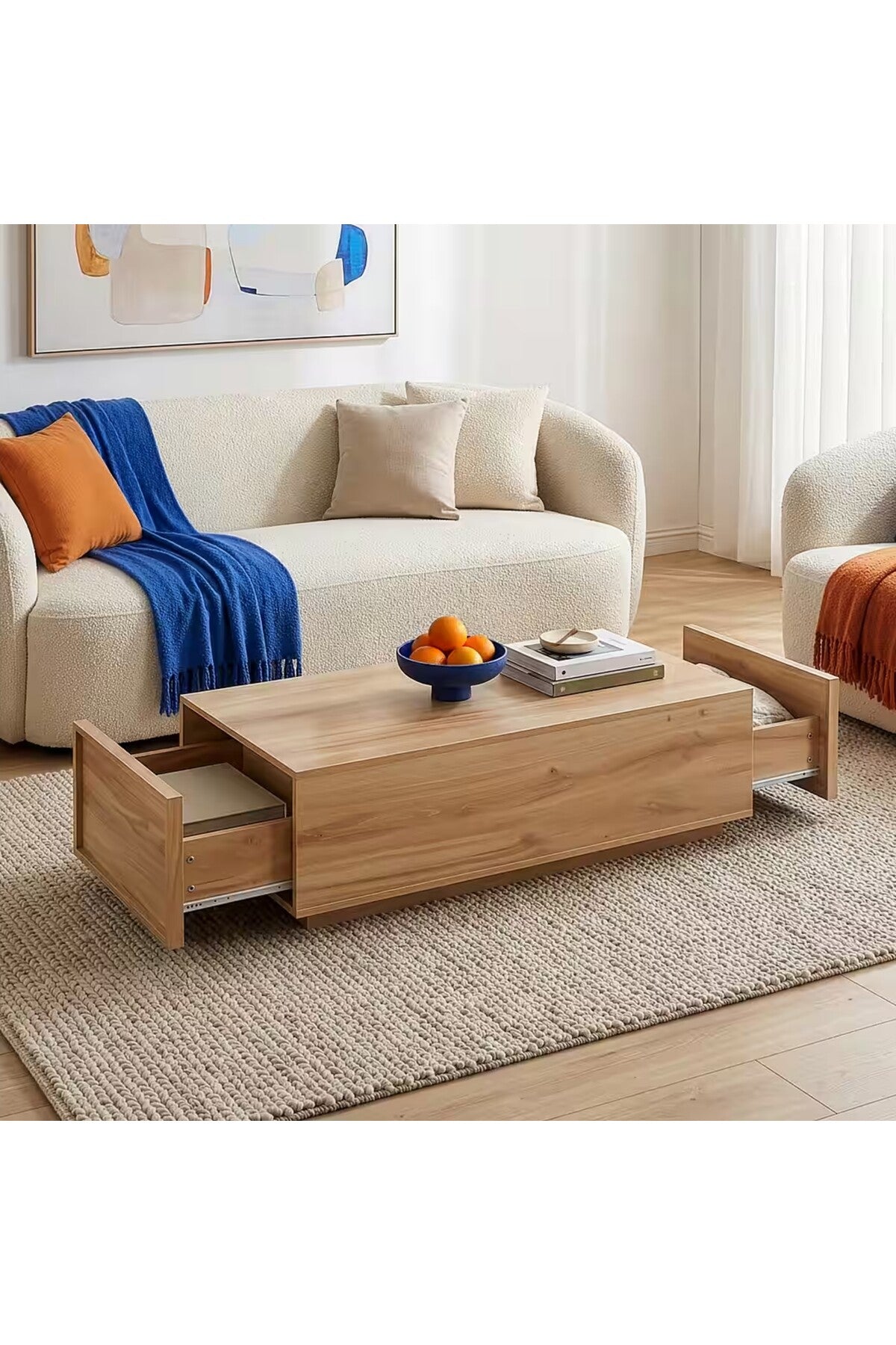 ÇEKMECELI ORTA SEHPA – MODERN AHŞAP DEPOLAMA ALANLI SALON SEHPASI | MINIMAL TASARIM 104X50 CM