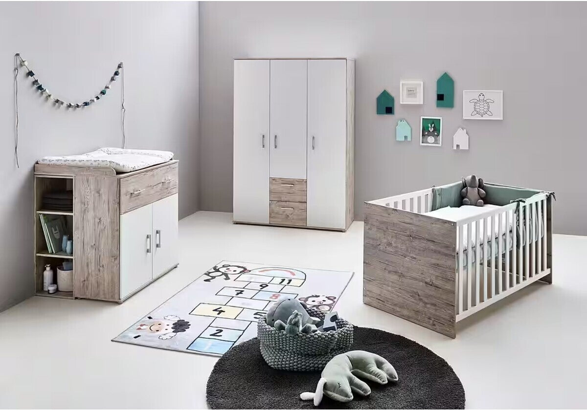 MODERN VE ŞIK BEBEK ODASI TAKIMI - AHŞAP & BEYAZ UYUMU