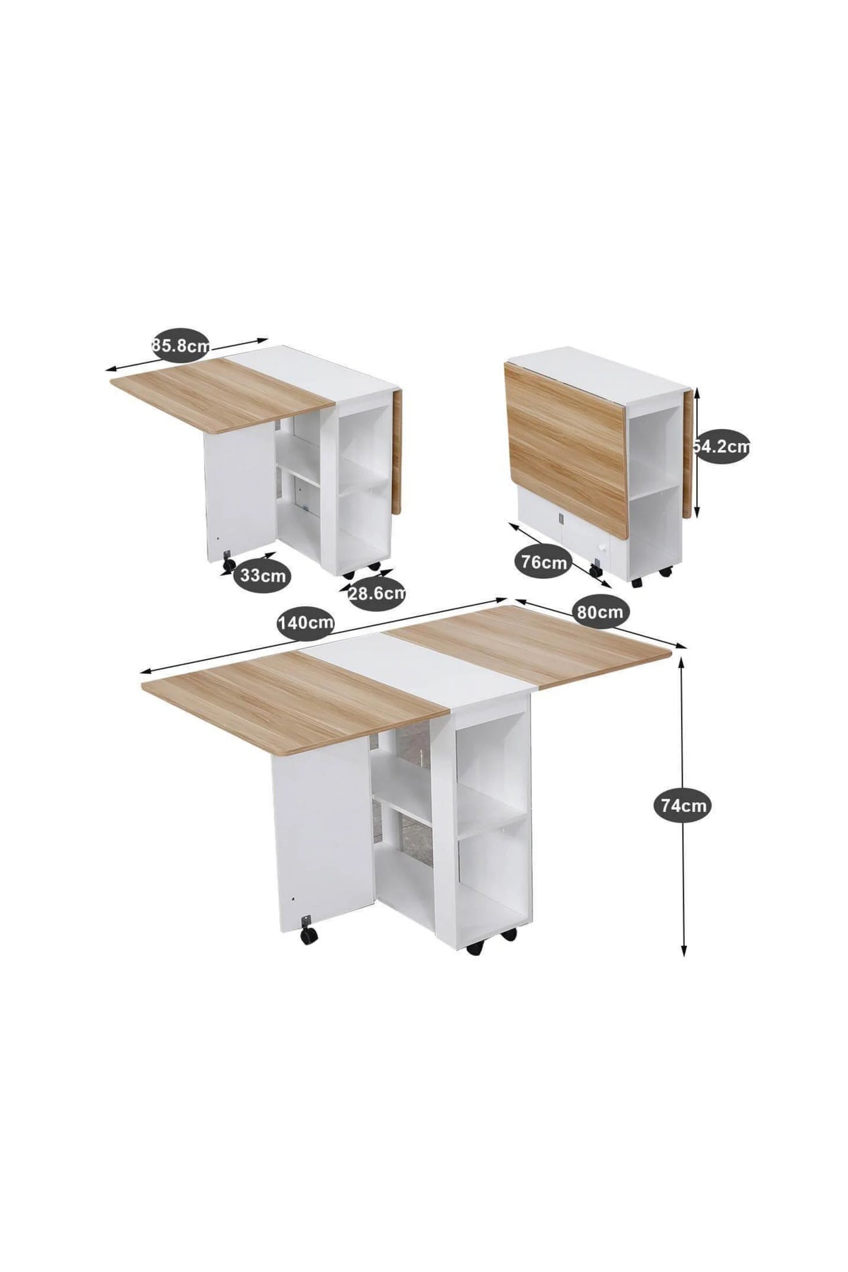 Hernest MODERN TEKERLEKLİ KATLANILABİLİR YEMEK MASASI