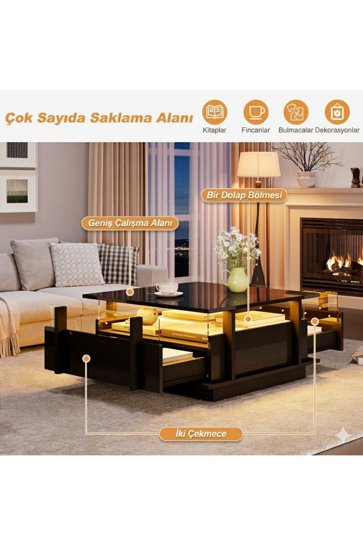 Hernest MODERN KARE ÇEKMECELİ ORTA SEHPA