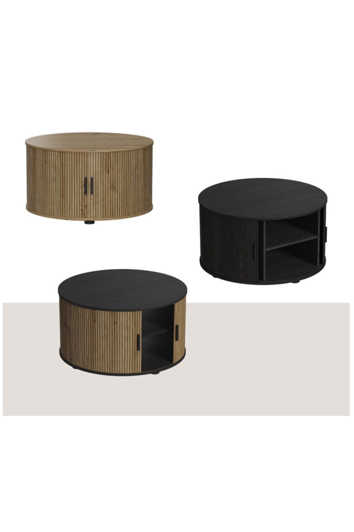 Hernest MODERN YUVARLAK ORTA SEHPA KATLANABİLİR SÜRGÜ KAPAKLI DEPOLAMALI MDF 80 CM 3 RENK
