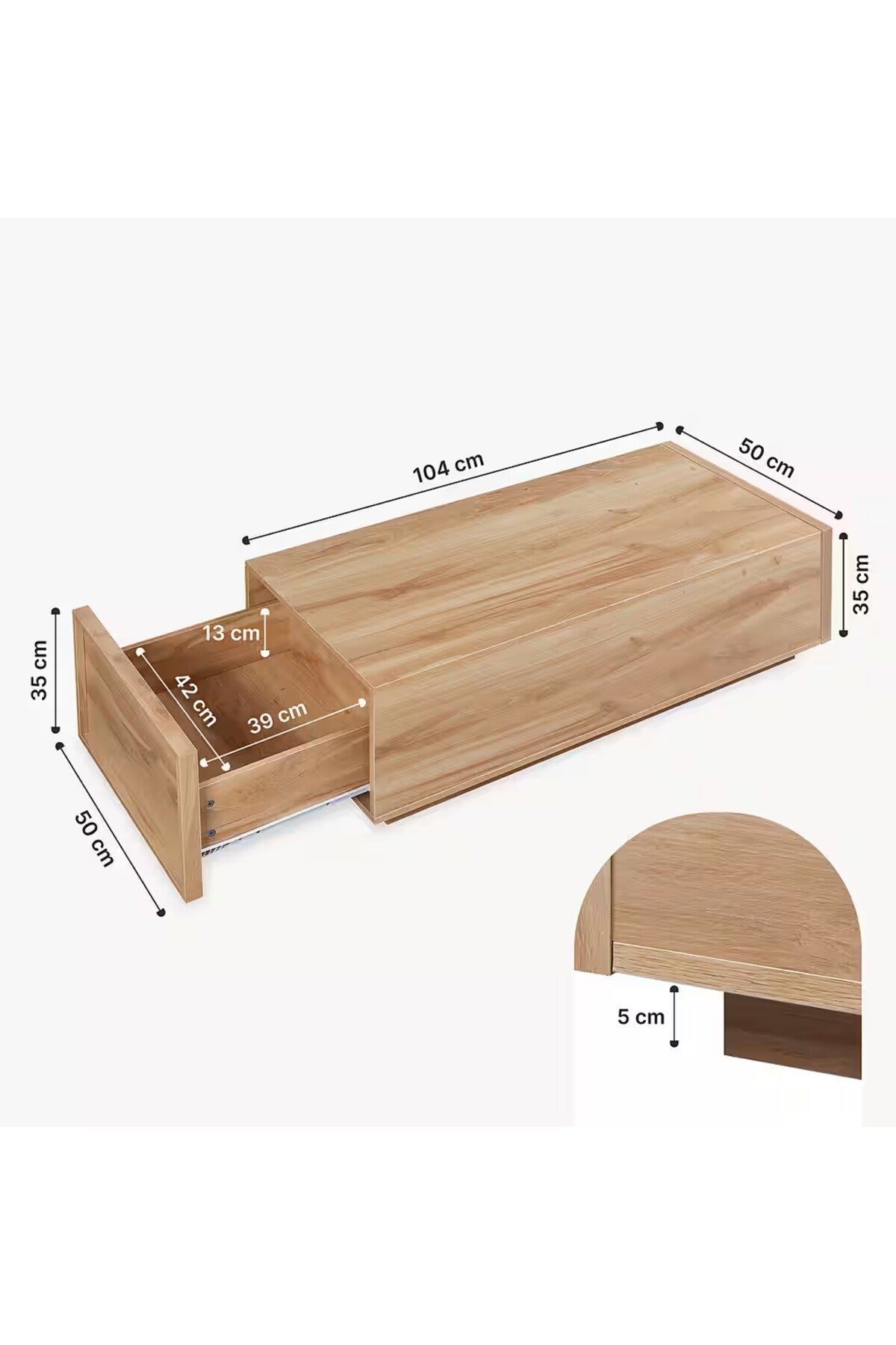 ÇEKMECELI ORTA SEHPA – MODERN AHŞAP DEPOLAMA ALANLI SALON SEHPASI | MINIMAL TASARIM 104X50 CM