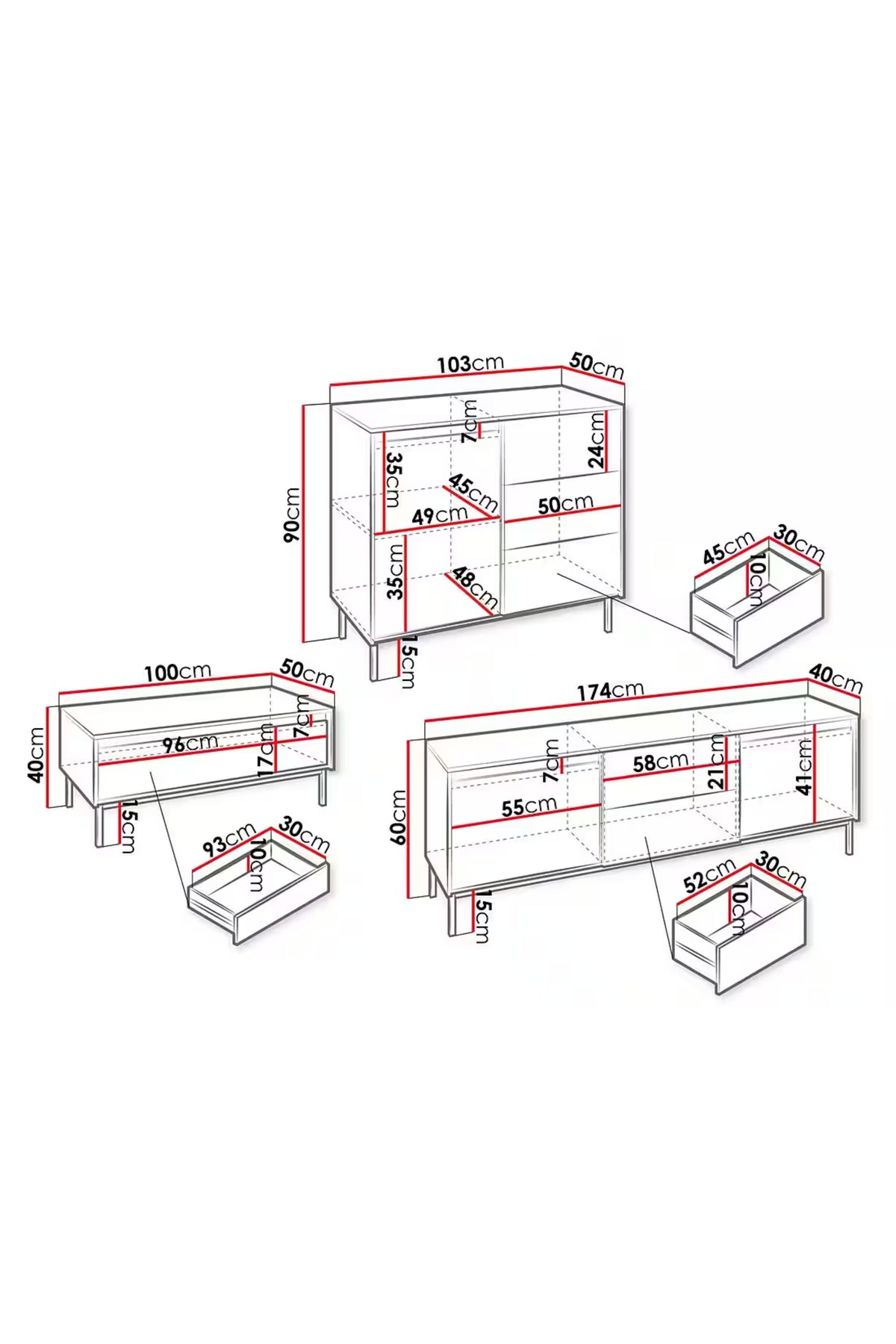 Hernest MODERN TV ÜNİTESİ VE YAŞAM ÜNİTESİ - 3 PARÇA SET