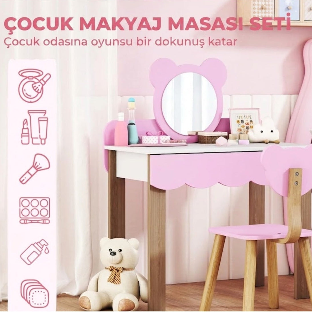 Hernest ÇOCUK OYUNCAK MAKYAJ MASASI TAKIMI - Pembe