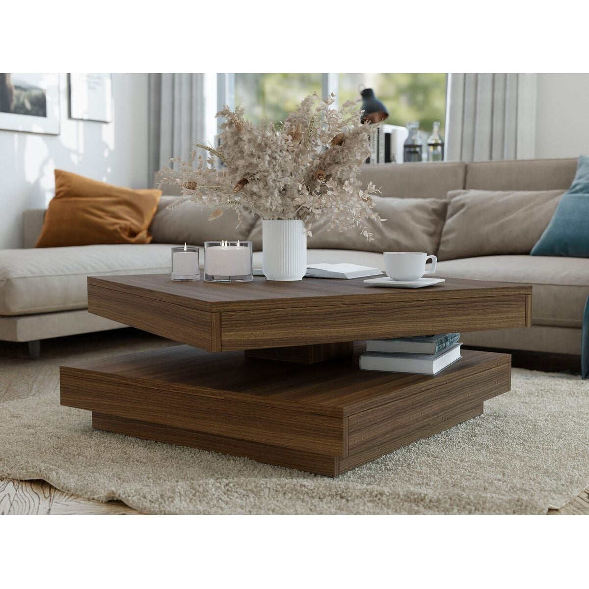 Modern Kare Orta Sehpa Salon Oturma Odası Sehpası 70x70 cm