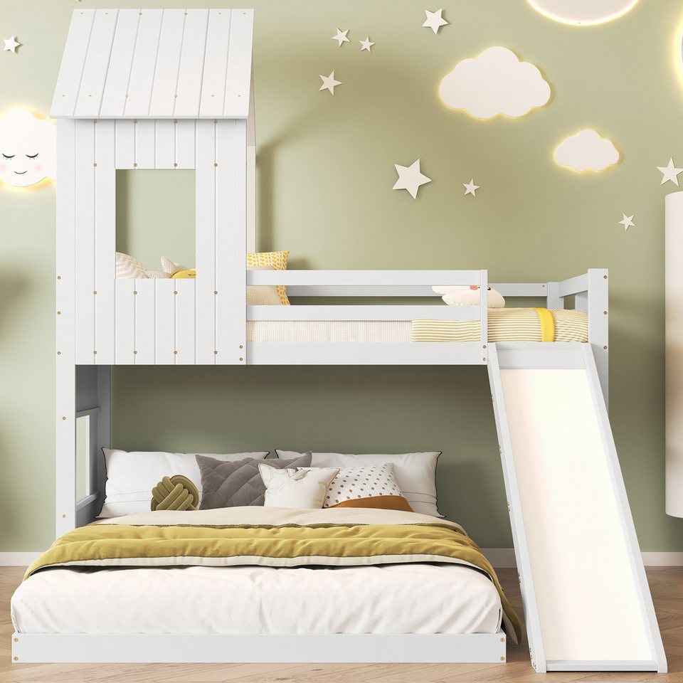 Flieks ranza, ev yatağı çocuk yatağı 90/140x200cm kaydıraklı, merdivenli, düşmeye karşı koruma ızgaralı
