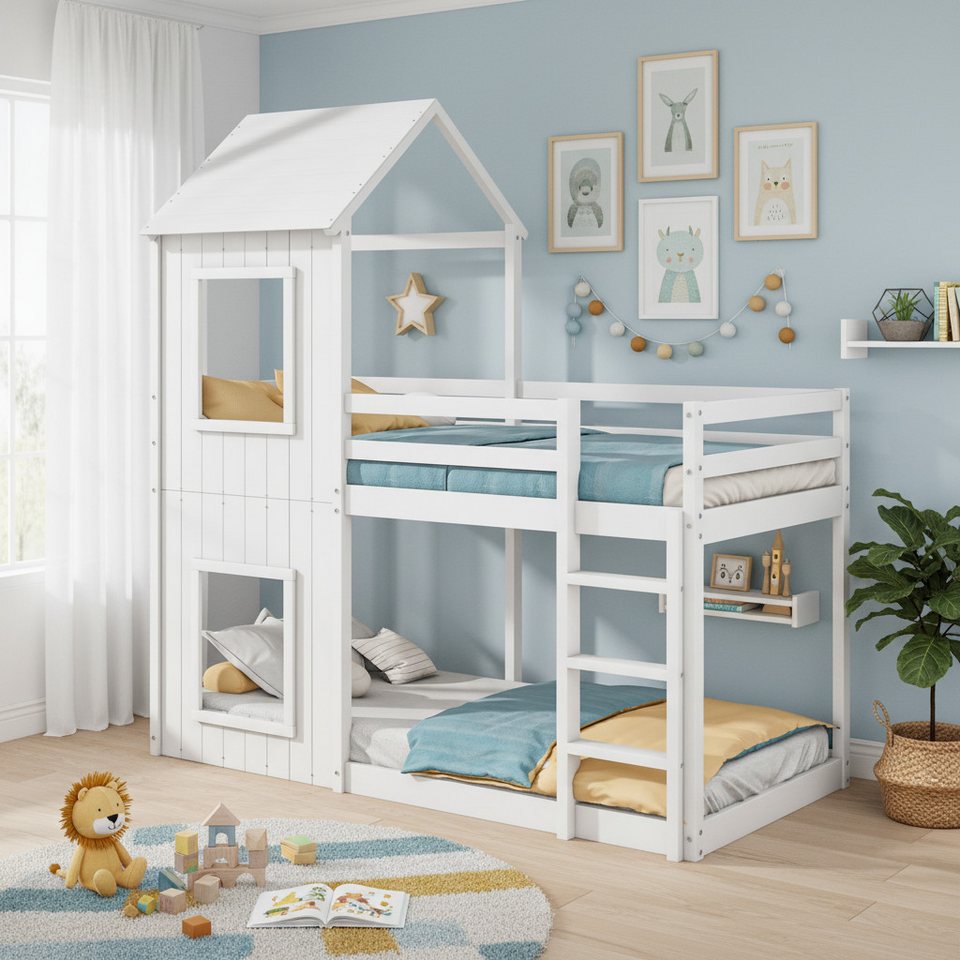 Flieks ranza, merdivenli yüksek yatak ev yatağı çocuk yatağı 200x90cm çam