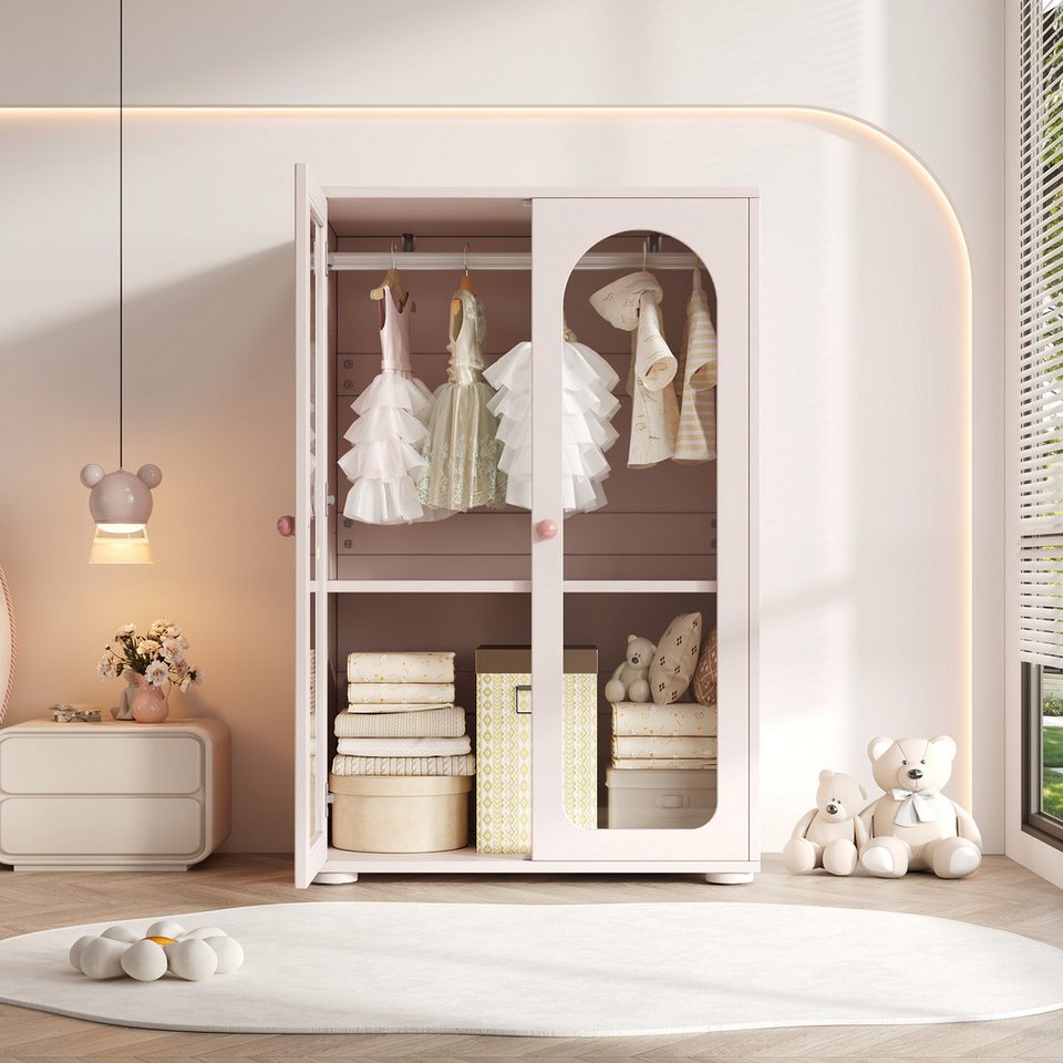 Flieks çocuk gardırobu (1 adet) 2 kapılı askılı gardırop akrilik şeffaf kapaklı 80×50×120cm