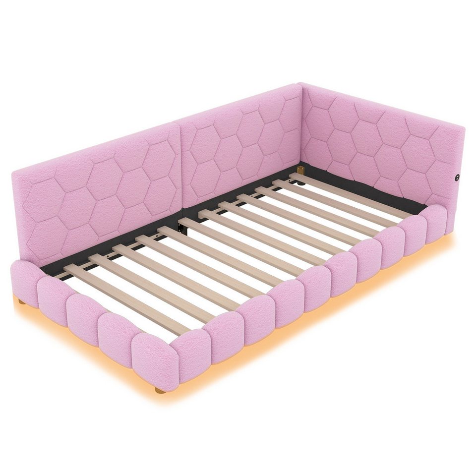 Flieks döşemeli yatak, LED tek kişilik yatak divan kadife 90x200cm USB portlu