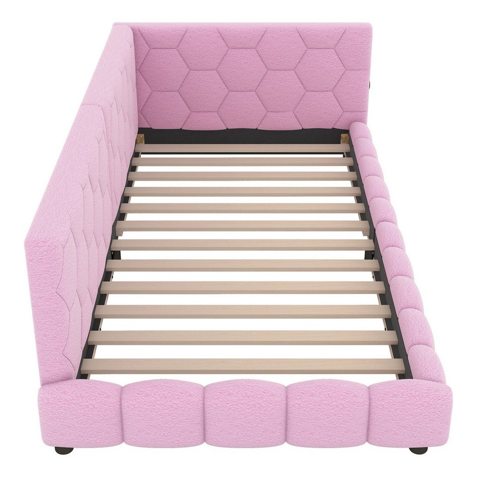 Flieks döşemeli yatak, LED tek kişilik yatak divan kadife 90x200cm USB portlu