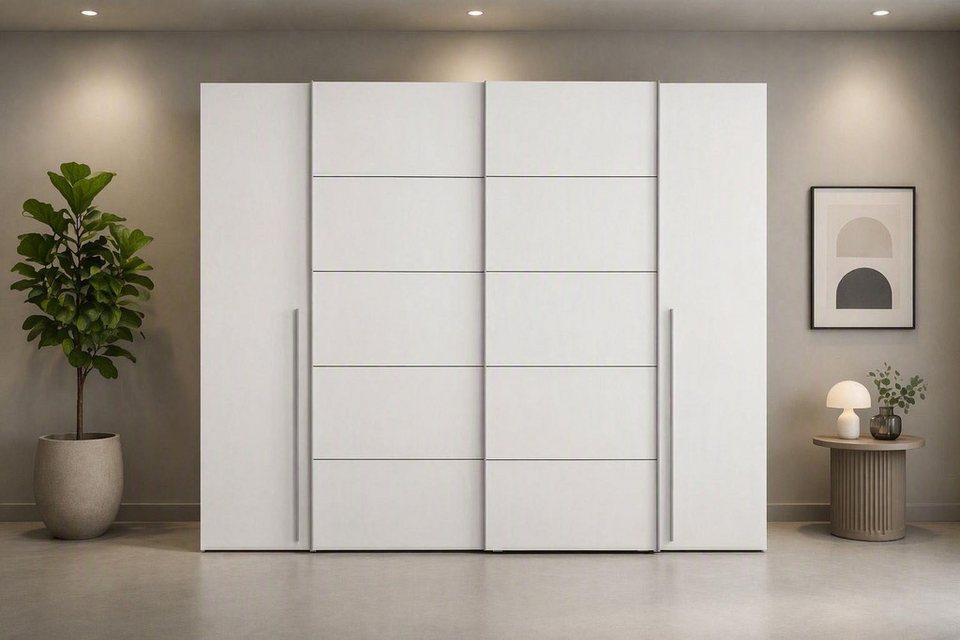 FORTE Narago gardırop, kombinasyon gardırop, modern tasarım (G/Y/D yaklaşık 270/210/61cm, aynı zamanda premium özelliklerle) sürgülü kapı ve yan döner kapı kombinasyonu, Avrupa Yapımı