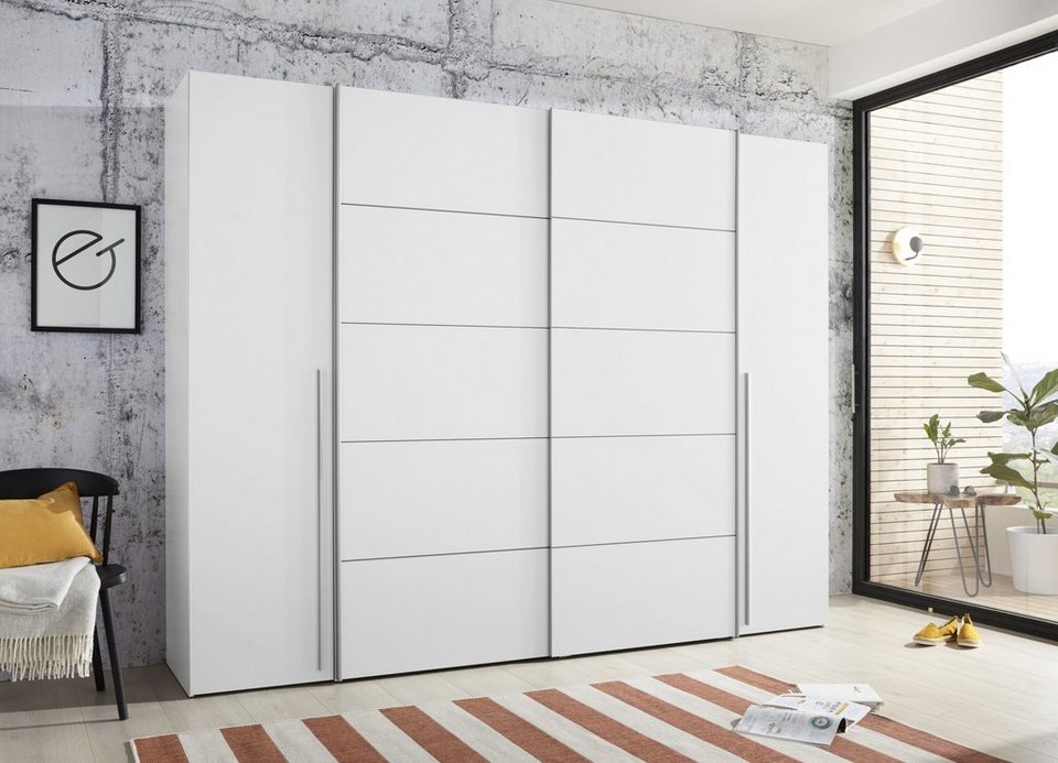 FORTE Narago gardırop, kombinasyon gardırop, modern tasarım (G/Y/D yaklaşık 270/210/61cm, aynı zamanda premium özelliklerle) sürgülü kapı ve yan döner kapı kombinasyonu, Avrupa Yapımı