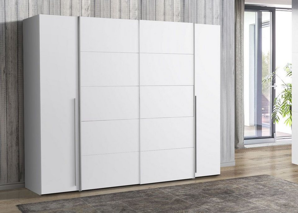 FORTE Narago gardırop, kombinasyon gardırop, modern tasarım (G/Y/D yaklaşık 270/210/61cm, aynı zamanda premium özelliklerle) sürgülü kapı ve yan döner kapı kombinasyonu, Avrupa Yapımı