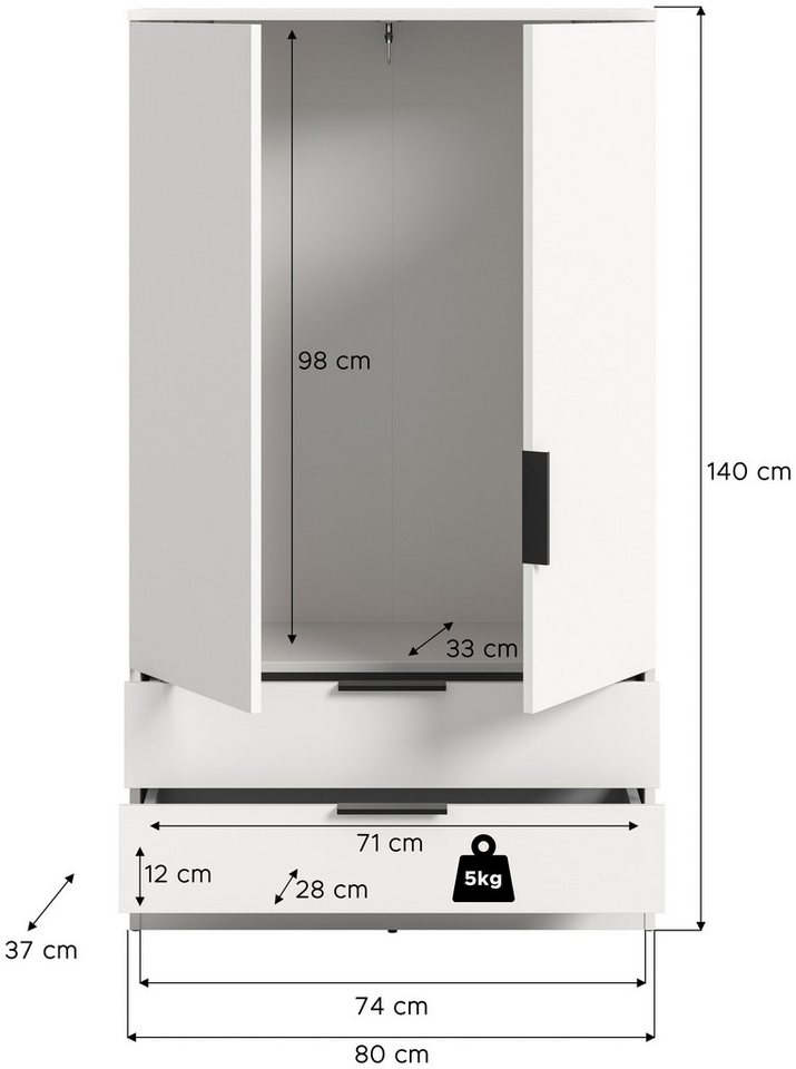 Ev eşyası çamaşır dolabı SKARDE, gardırop, yatak odası dolabı, dolap (1 adet, yükseklik: 140 cm, 2 kapı, 2 çekmece, 1 elbise askısı) OTTO BESTSELLER, gardırop, üniversal dolap, hol dolabı, dolap