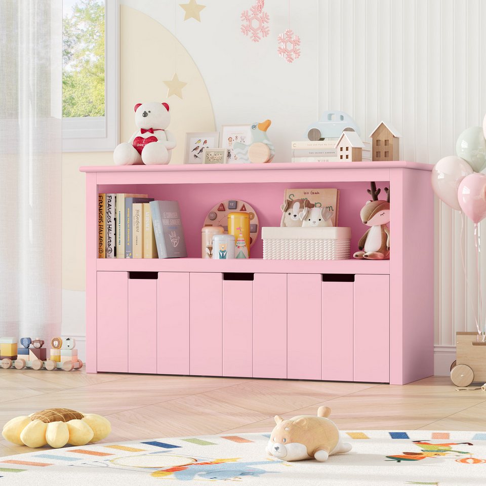 Homfa çocuk rafı, oyuncak sandığı kitaplık 3 çekmeceli tekerlekli 102 x 33 x 61,5cm