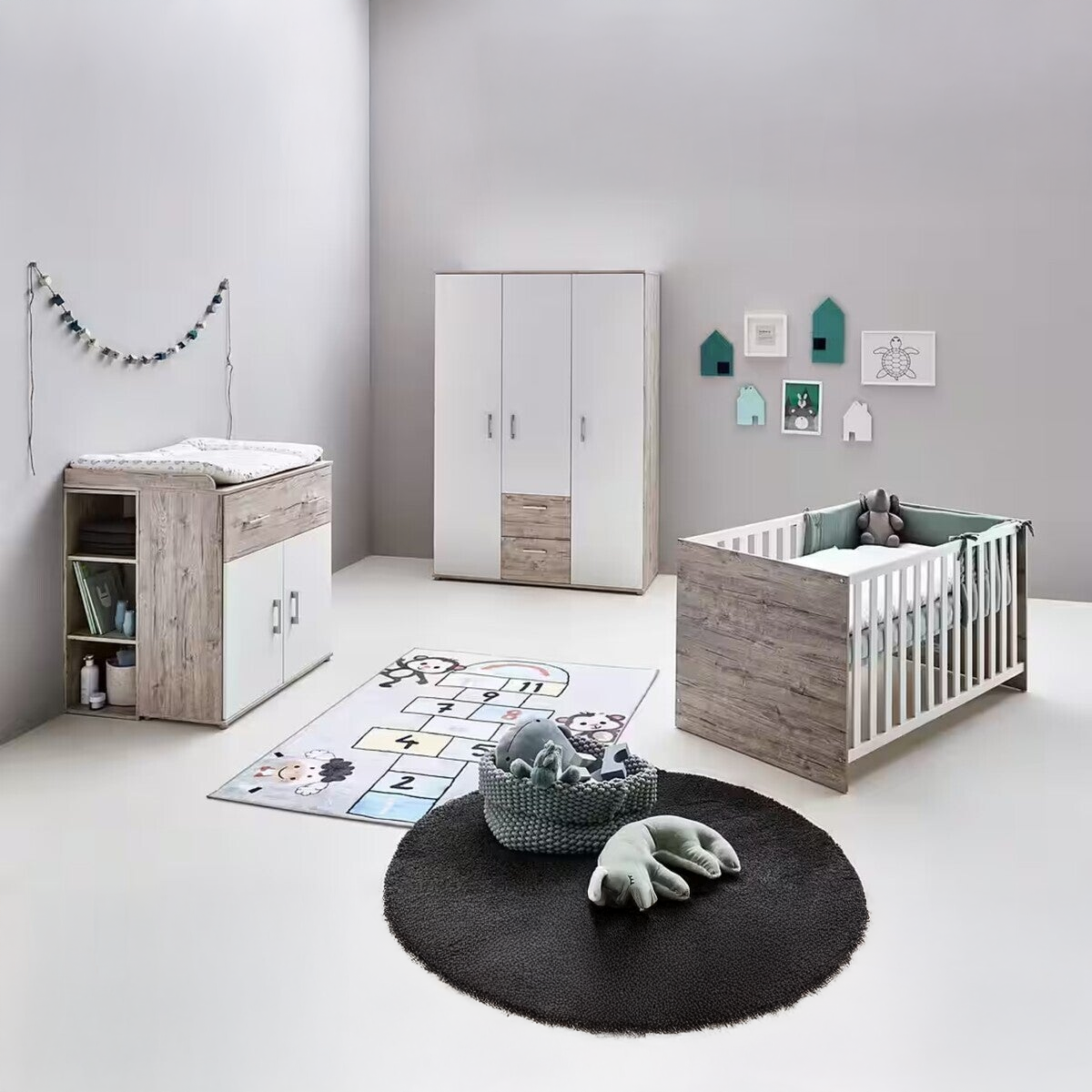 MODERN VE ŞIK BEBEK ODASI TAKIMI - AHŞAP & BEYAZ UYUMU