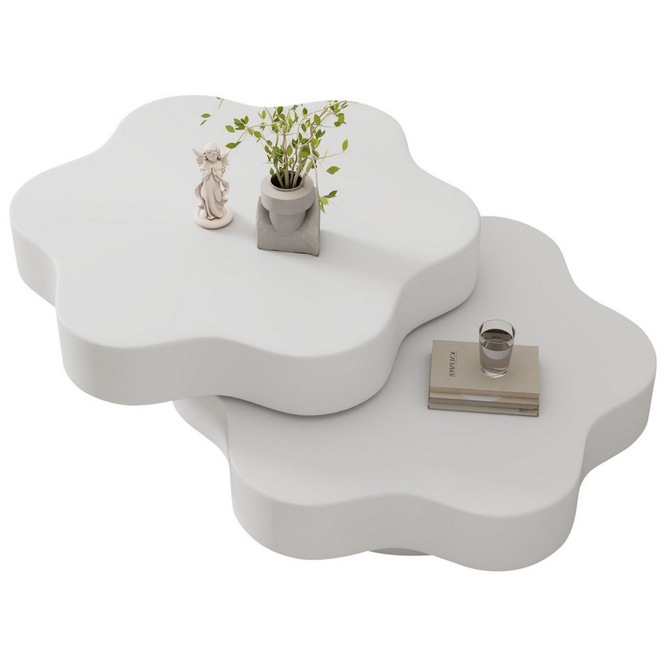 Merax orta sehpa, çiçek oturma masası, krem beyazı döner yan sehpa (küçük daireler için esnek oturma masası, 1 parça, 74,8x67,5x31cm), 360° tablalı, çift katmanlı oturma odası masası