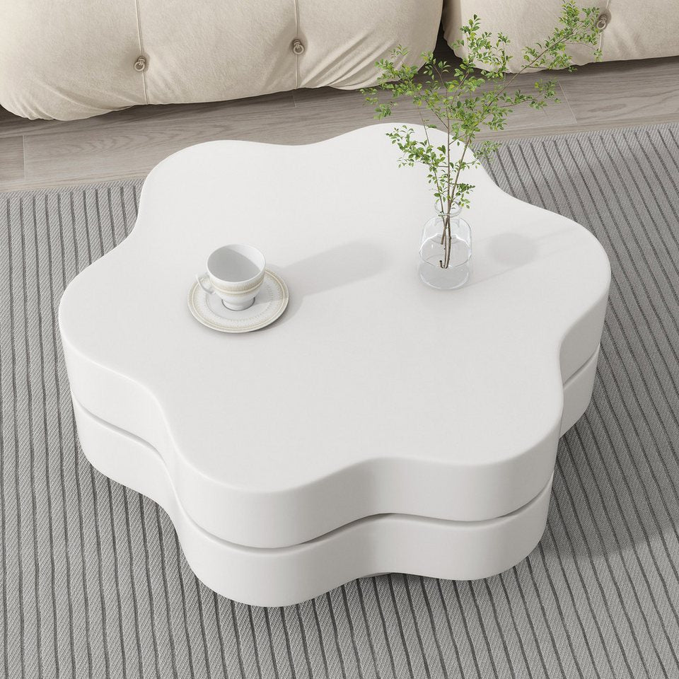 Merax orta sehpa, çiçek oturma masası, krem beyazı döner yan sehpa (küçük daireler için esnek oturma masası, 1 parça, 74,8x67,5x31cm), 360° tablalı, çift katmanlı oturma odası masası