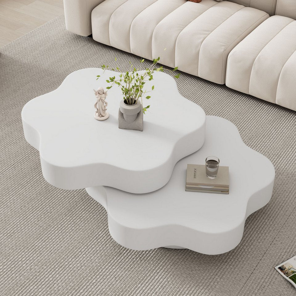 Merax orta sehpa, çiçek oturma masası, krem beyazı döner yan sehpa (küçük daireler için esnek oturma masası, 1 parça, 74,8x67,5x31cm), 360° tablalı, çift katmanlı oturma odası masası