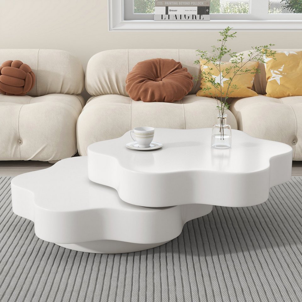 Merax orta sehpa, çiçek oturma masası, krem beyazı döner yan sehpa (küçük daireler için esnek oturma masası, 1 parça, 74,8x67,5x31cm), 360° tablalı, çift katmanlı oturma odası masası