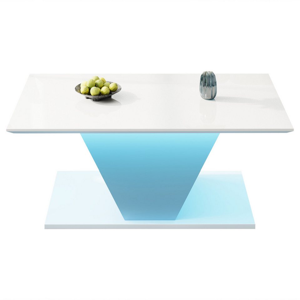 Merax sehpa V şekilli kanepe LED aydınlatmalı yan sehpa (1 adet), oturma odası masası Parlak yüzeyli Scandi sehpa, 100x50x46cm