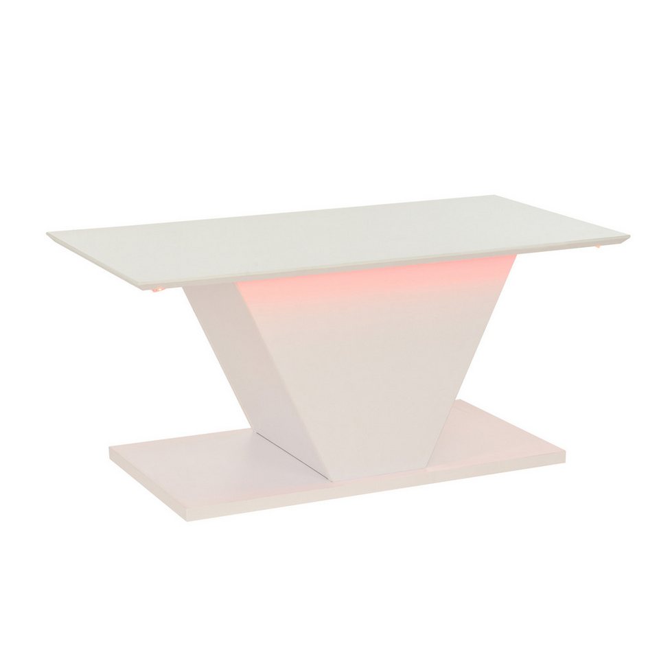 Merax sehpa V şekilli kanepe LED aydınlatmalı yan sehpa (1 adet), oturma odası masası Parlak yüzeyli Scandi sehpa, 100x50x46cm