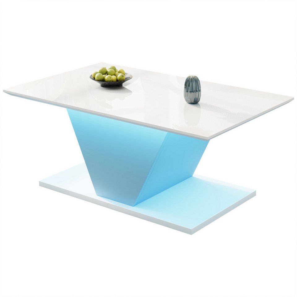 Merax sehpa V şekilli kanepe LED aydınlatmalı yan sehpa (1 adet), oturma odası masası Parlak yüzeyli Scandi sehpa, 100x50x46cm