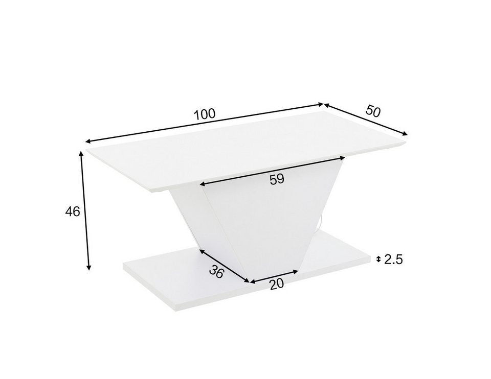 Merax sehpa V şekilli kanepe LED aydınlatmalı yan sehpa (1 adet), oturma odası masası Parlak yüzeyli Scandi sehpa, 100x50x46cm
