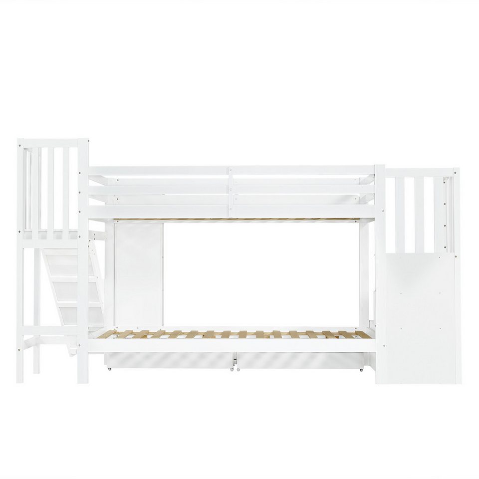 Merax ranza 90x200cm (çam ağacı genç yatağı ranzası çift kişilik yatak ev yatağı, 1 adet), resimli kitap rafı, kaydırak, depolama merdiveni ve 2 çekmeceli çocuk yatağı